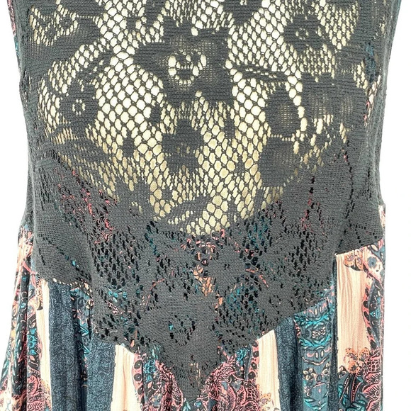 Free People Count Me In Trapeze Tunic Top Black Lace Pink Size Small - Picture 4 of 11